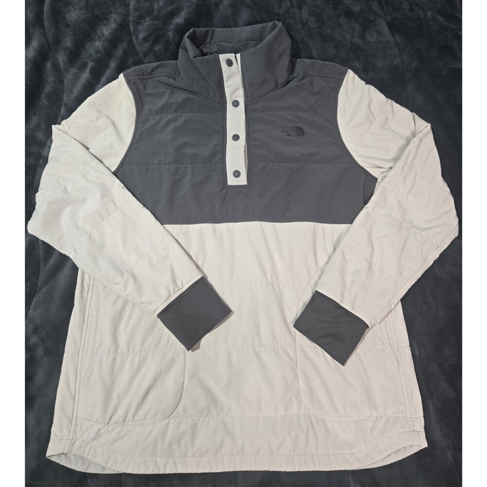The North Face Pullover Jacket Women's L Beige Gray Quarter Zip Button Pullover